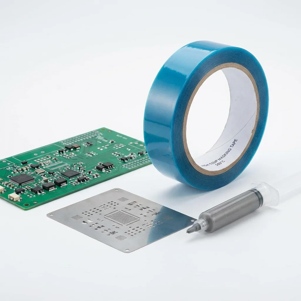 JIAOTAOTAO Tape manufacturer blue PET silicone solder masking tape roll 260°C rated for PCB SMT pad connector and test point protection during wave soldering and reflow